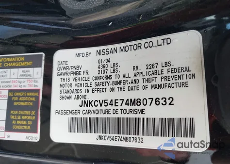 2004 Infiniti G35 z USA, uszkodzony, nr VIN JNKCV54E74M807632